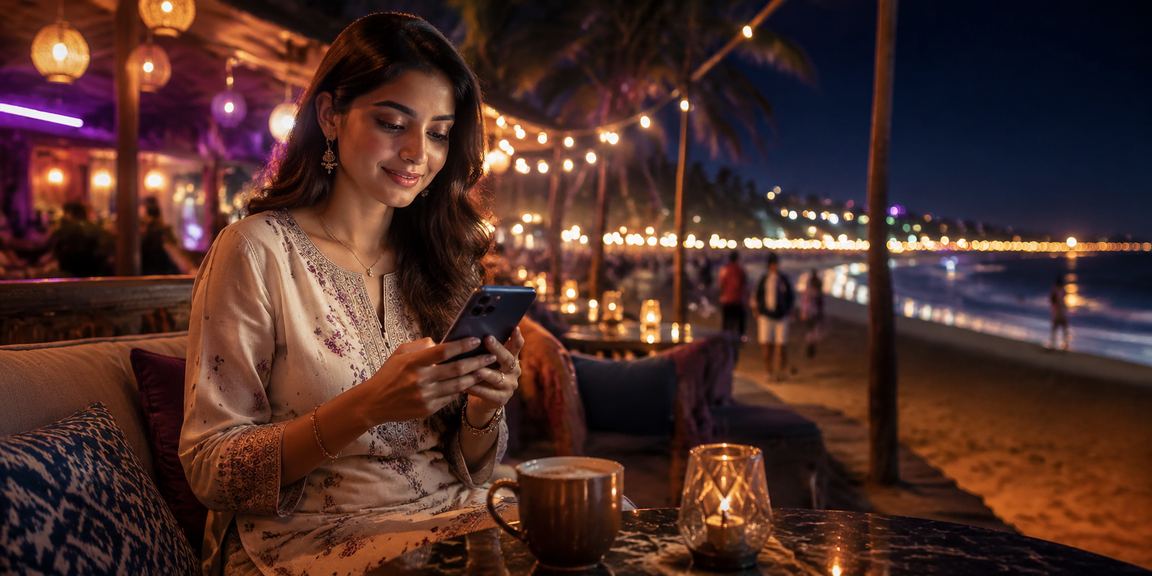 Indian woman using mobile payment for online casino